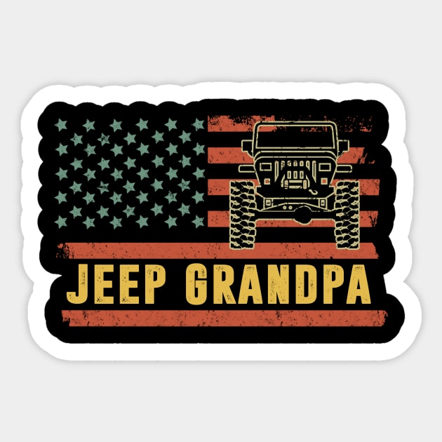 Jeep Grandpa American Flag Jeep Vintage Jeep Father's Day Gift Jeep Dad Sticker by Oska Like